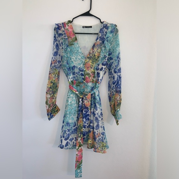 Zara Springtime Patchwork Floral Belted Dress - Picture 2 of 16